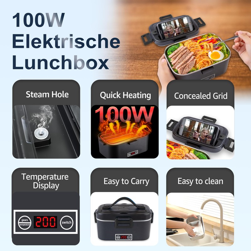 Nifogo Electric Lunch Box for Adults 100W with Temperature Display
