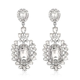 EVER FAITH Costume Statement Earrings for Women, Sparkly Crystal Vintage Style Art Deco Rhinestone Drop Dangle Earring for Wedding Party Clear Silver-Tone