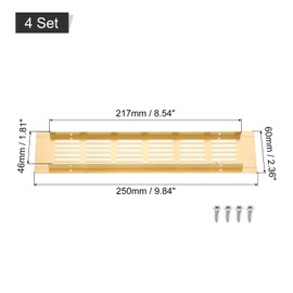 QUARKZMAN Air Vent Cover, Pack of 4, 250 x 60 mm, Aluminium Alloy Mesh Air Return Air Grille Cover, Rectangular Ventilation Grille for Shoe Cabinet, Wardrobe (Gold)