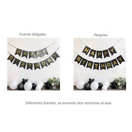 Atraerte Happy Birthday Banner | Feliz cumpleaños, Bandera | Happy Birthday Banner Decoration | Birthday Party Decoration | Pancarta banderines para Colgar，Reusable （Negro + Gold Font）