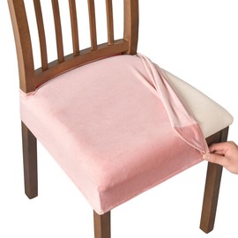 Lussenwert Velvet Seat Covers for Dining Room Chairs, Stretch Dining Chair Seat Slipcovers Washable Removable Chair Protector Slipcovers - Set of 4, Pink