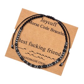 JoycuFF Gifts for Best Friends Women Morse Code Bracelets for Women Men Mothers Day Birthday Christmas Gifts Jewelry Cord Wrap Bracelet with Black Hematite Beads