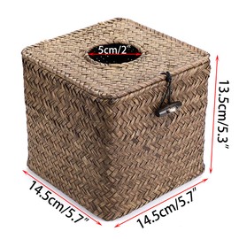 BSTKEY Household Cube Seagrass Facial Tissue Box Decorative Woven Paper Holder, Coffee,14x14x13