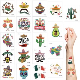 Fiesta Temporary Tattoo,20 Sheet Fiesta Tattoo Sticker Mexican Party Decorations Favors,Waterproof Fake Tattoos for Birthday Party Favors Goodie Bags Stuffers Party Fillers