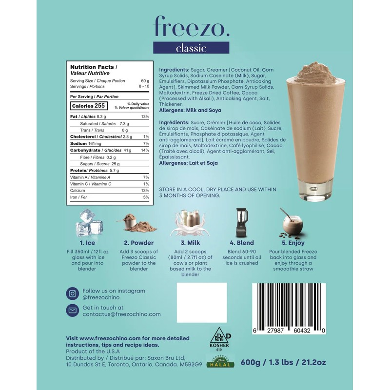 Freezo Classic Premium Blended Iced Coffee | Lower Calorie Frappe,