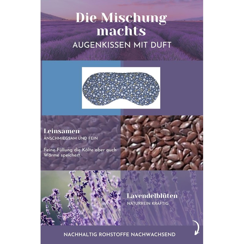 Organic Eye Pillow Lavender & Linseed "Flower Blue" for Relaxation,