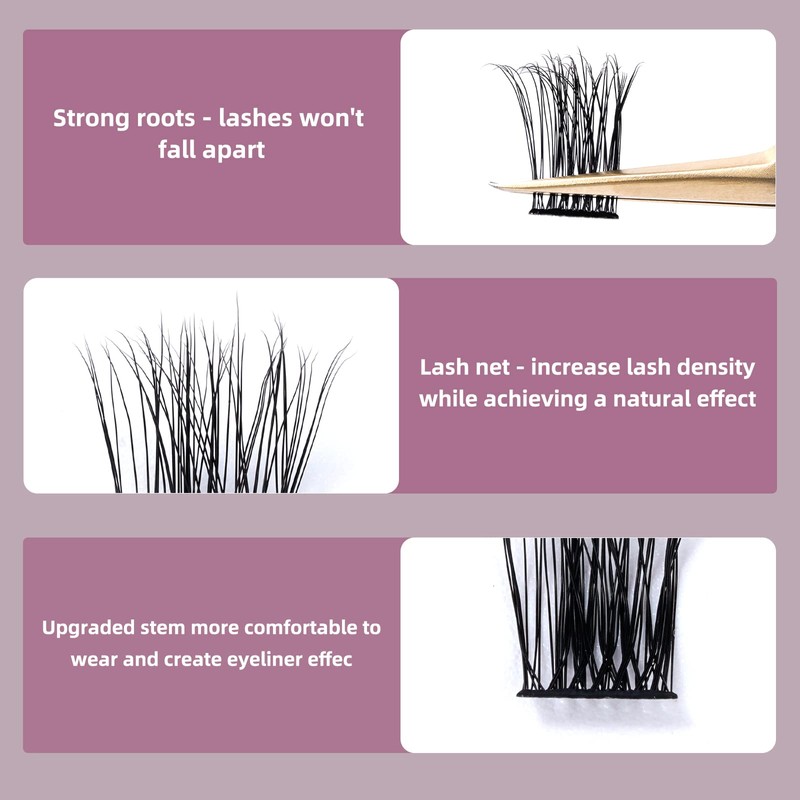 Individual Eyelashes, QUEWEL, Individual Eyelash Clusters, Lashes, C Curl, 10