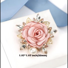 Joynaamn Rose Brooch for Women, Elegant Flower Pins Collar Lapel Fabric with Faux Pearl for Suit Dress Blouse Party Costume Wedding Bridal Bouquet Mother's Day Gift, Pink