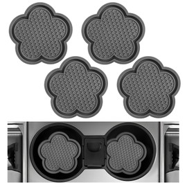 DXNQ 4 PCS Car Cup Coasters, Cute Flower Shaped Car Cup Holder Mat, PVC Waterproof Anti Slip Vehicle Cup Holder Insert Coaster, Universal Car Interior Decor Accessories (Gray)