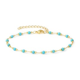 SFPJTL Gold Round Turquoise Beaded Bracelet, 14K Gold Plated Handcrafted Lovely Delicate Bracelet for Women, 7 inch