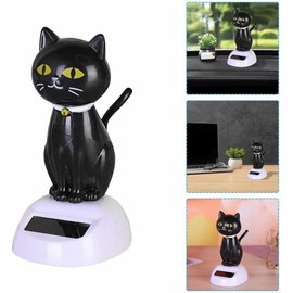 2Pcs Black Solar CatDoll Dancing Cat,Figure Car Ornament,Dancing Ornaments Solar Powered Car Decoration, Desktop Deco, Gift Window Party Car,Desk Home Furniture for Display,Learning and Education，Kits