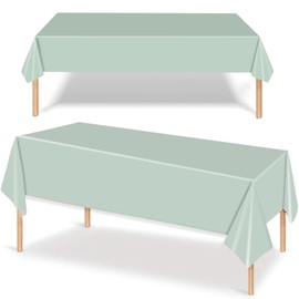 2Pcs Sage Green Party Plastic Table Cloth Cover,137x274cm Rectangle Large Plastic Sage Green Tablecloth Green Party Tableware Decorations,Green Tablecovers for Kids/Adult Birthday,Baby Shower Party
