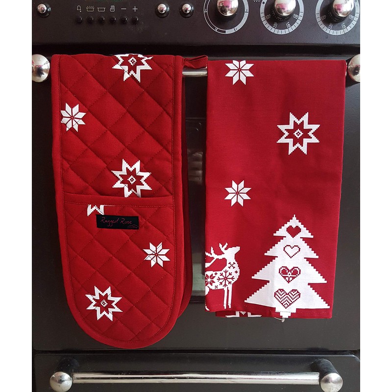 Ragged Rose Christmas Nordic Tea Towels, Cotton, Red, 50 x