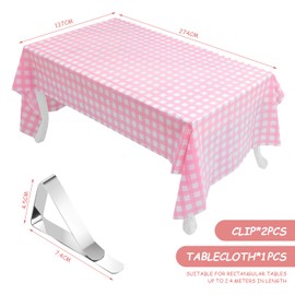 XMNIVATE 1 Piece Pink and White Plaid Tablecloth with 2 Pieces Tablecloth Clips, Thickened Waterproof Tablecloth, Dining Table Decoration Tablecloth, Suitable for Picnics, Gatherings, Parties