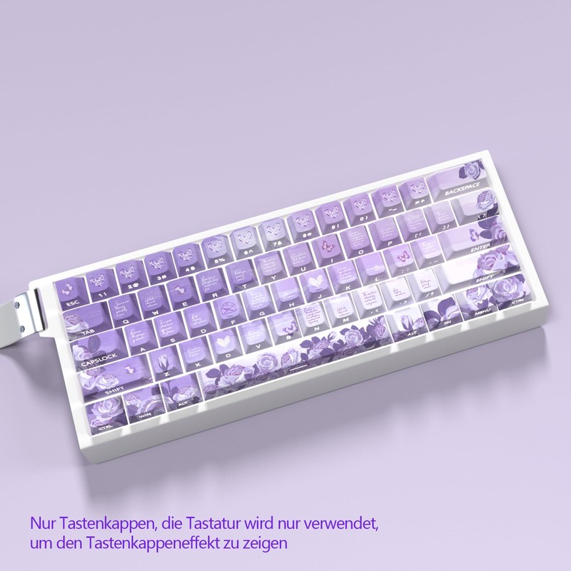 JSJT Purple Rose Theme Side Printed Keycaps, 74 Keys PBT