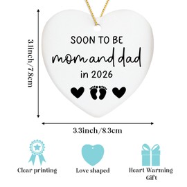 Soon to Be Mom & Dad in 2026 Christmas Tree Decoration Ornament Keepsake Sign Heart Plaque Mom and Dad to Be Gift Pregnancy Gifts for New Parents Expecting Mommy Daddy Gift