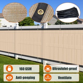 AYOHA 5' x 22' Privacy Fence Screen Fabric Mesh Shade Net Cover, Heavy Duty 160 GSM Privacy Barrier for Chain Link Fence, 90% Privacy Blockage, Excellent Airflow, Cable Zip Ties Included, Beige