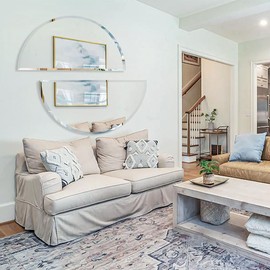 Chende 2PCS 24" x 47" Decorative Wall Mirror, Half Round Mirror with Beveled Edge, Large Frameless Mirror for Living Room, Bathroom, Bedroom, Horizontal or Vertical Hanging