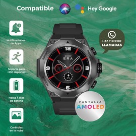 BINDEN Smartwatch ERA Army X Pantalla AMOLED 1.43” Llamadas Asistente de Voz Bluetooth Aspecto Uso Rudo Compatible con iOS Android Salud Deportes Batería 7 Días IP65 + Correa Extra Textil Azul