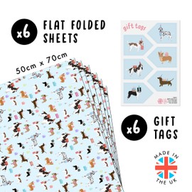 CENTRAL 23 - Gift Dog Wrapping Paper - 6 Sheet Birthday Gift Wrap for Dog Lovers - Cute Party Puppy Print For Her - Funny Fur Animals - Pastel Blue Pink - Recyclable
