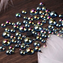 Niziky - 700 perlas redondas con parte trasera plana, 8 mm, color negro AB medio plano, abalorio de gemas para manualidades, joyería, zapatos, taza, decoración de uñas
