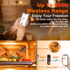 GRAM PRES Kabelloses Fleischthermometer, digitales Kochthermometer mit kabelloser Sonde & 500ft Reichweite Lebensmittelthermometer, iOS & Android App, vorprogrammierte Temperaturen für BBQ, Backofen,