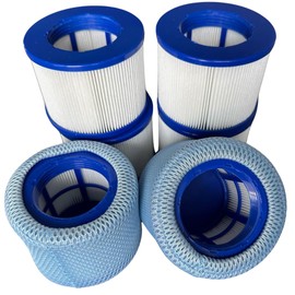 Generisch Filter Set 2-in-1 for Inflatable Spa, Infinite Spa, 6 Filter Cartridges and 2 Protective Nets for Clever Spa and Whirpool Filter Spa Accessories Replacement Filter Inflatable Pools