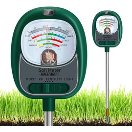 AiGerdinn Soil Tester, Soil Moisture Meter/Soil pH Meter/Sun-Light/Fertility for Gardening, Large Dial Soil pH Tester Plant Water Meter for Indoor&Outdoor Garden,Farm Soil Test Kit-GrassGreen