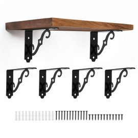 uxcell 6 Pcs Decorative Shelf Brackets, 5" x 3" Heavy Duty Floating Shelf Brackets Wall Mounted Metal l Shelf Brackets for Wall Bookshelves Shelves Support, Black