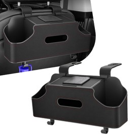 Arwrilt Car Back Seat Storage Box, Leather Car Seat Back Multifunctional Organizer, Detachable Partition Design Backseat Storage Box for Cars, Great Fit for Kids and Travel (Black)