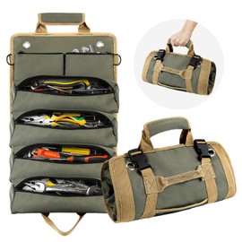 Tool Roll Bag, Roll Up Tool Bag Small Tool Bag with Detachable Pouches, Heavy Duty Roll Up Tool Bag Organizer, Tool Storage Kit for Mechanic & Electrician, Gifts for Men (Black)
