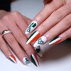 Juneyemo 24 Pieces Geometric Stiletto Press On Nails Striped Oval