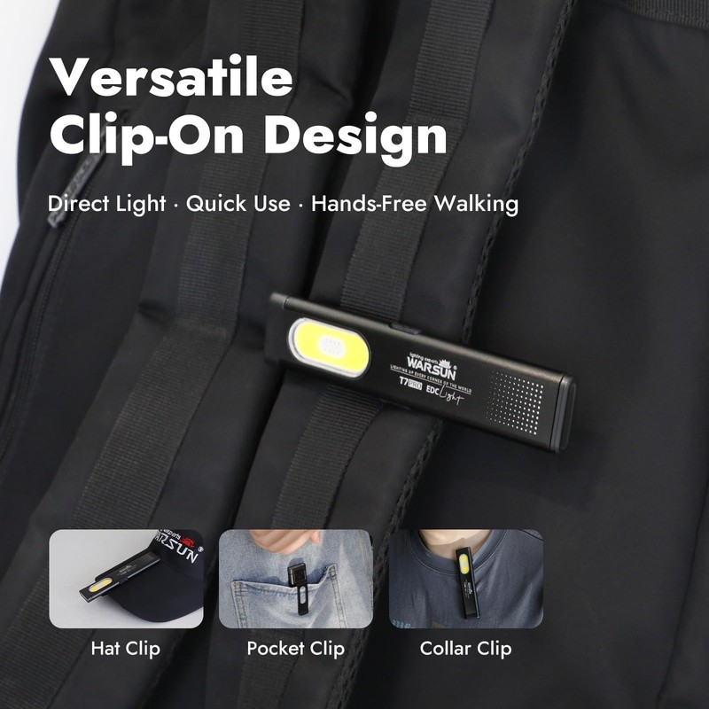 WARSUN T7 EDC Flashlight, Compact Multi-Mode Pocket LED Flashlight, USB-C
