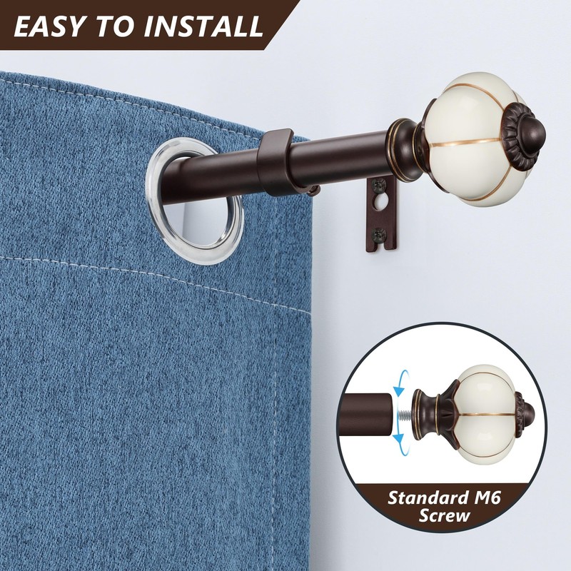 Ceramic Curtain Rods for Windows 66 to 120 Inch,1 Inch