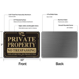 No Trespassing Signs Private Property, Violators Will be Prosecuted, 10x7 Inch Rust Free Aluminum Metal No Trespassing Signs, Reflective, Fade Resistant, Up to 8 Years Outdoor Use(2 Packs)