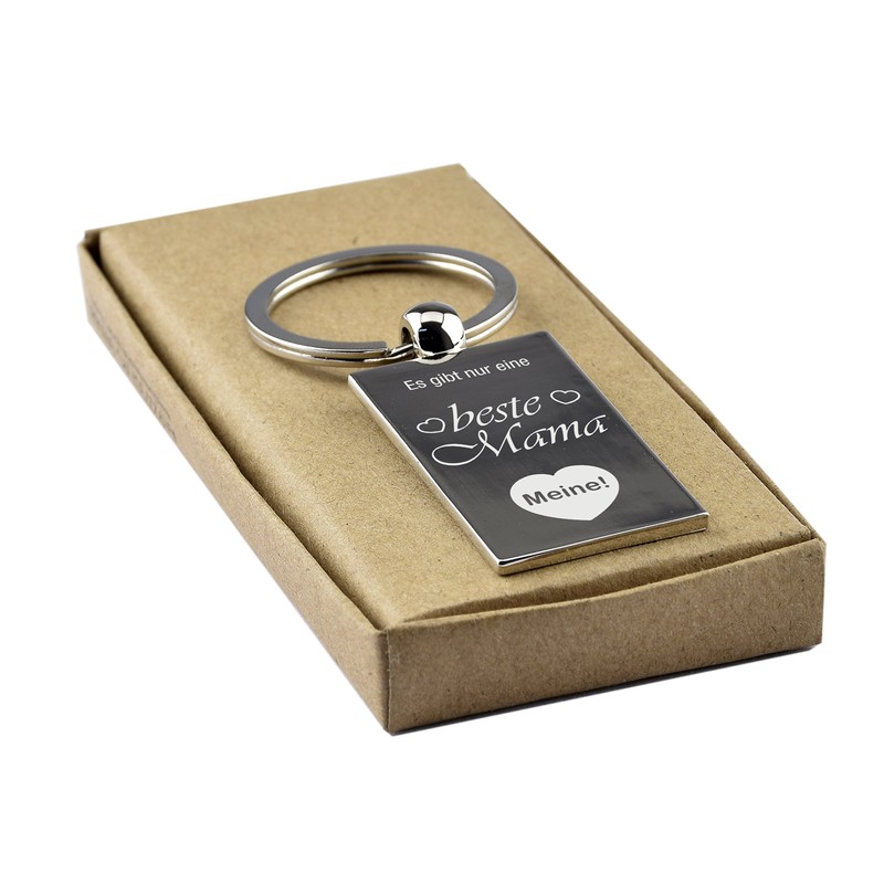 Rectangular Chrome Keyring with Engraving "Es gibt nur eine beste