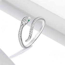 BISAER Snake Rings 925 Sterling Silver Punk Stacking Rings for Women Snake Jewelry Gifts Adjustable Animal Rings