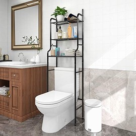 HAHRIR 3-Shelf Bathroom Organizer Over The Toilet Space Saver Bathroom Corner Stand Storage Organizer, Black