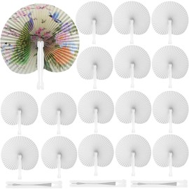 48 Pieces White Party Paper Fans Decorations Folding Fan Handheld Fan Round Shaped Paper Fans with Handle Hand Fans for Wedding Birthday Party Favors