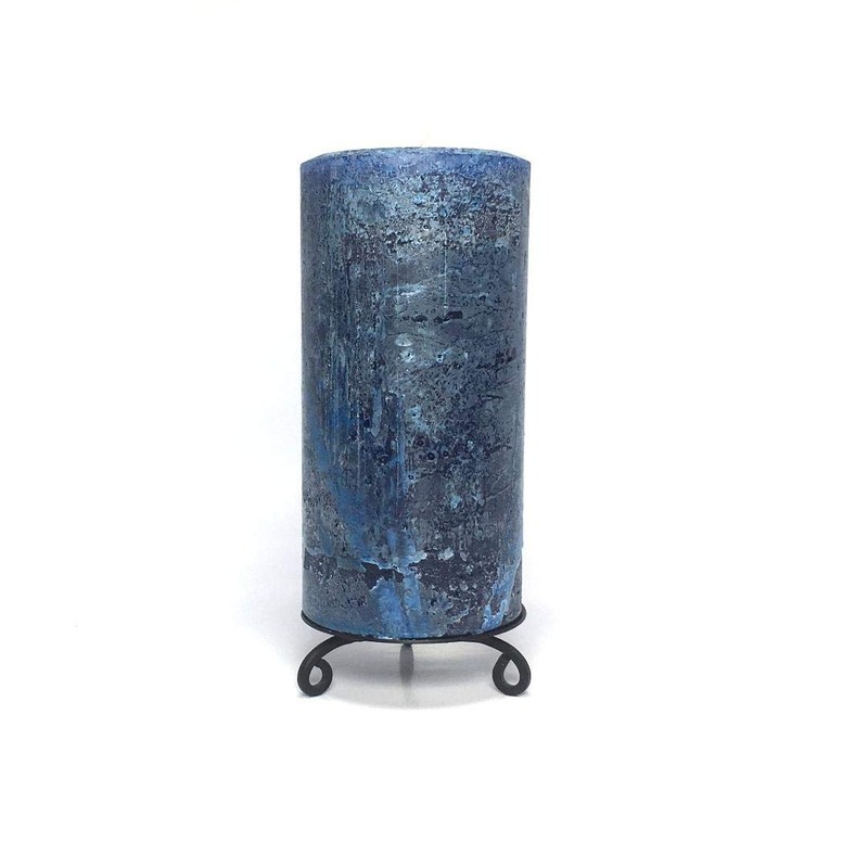 Classic Blue Unscented Rustic Textured Pillar Candle - Choose Size
