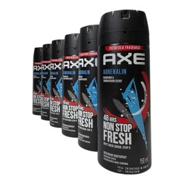 AXE ADRENALIN for Men 5.07 fl oz Deodorant Body Spray ALL DAY FRESH 150ML 6 PACK