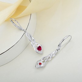 YL White Opal Celtic Knot Infinity Heart Earrings for Women, Soild Sterling Silver 18K White Gold Plated Created Birthstone Dangle Leverback Jewelry