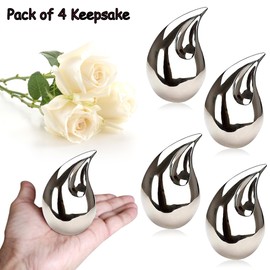 4 Pcs Unique Silver Teardrop Small Keepsake Cremation Urns for Human Ashes Adult for Both Male and Female, Mom Dad Son Women Men Mini Urns,Funeral Small Urns for Ashes with Velvet Bags 3 Inch Size
