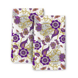 Bapcoku Purple Kitchen Towels Set of 2,Boho Floral Dish Towels for Drying Dishes,Hand Towels for Kitchen Bar Bathroom,Absorbent Tea Towels,Purple Kitchen Decoration, 16x24 inch