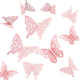 Tianorcan 3D Butterflies Decoration, Pack of 24, 2 Styles, 3 Sizes, Butterfly Stickers, Butterfly Decoration Wall Stickers, Removable Wall Stickers, Home Decoration Wall Decoration (Rose Gold)