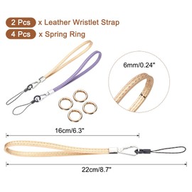 sourcing map 2 Pcs Smooth Leather Wristlet Strap, Prevent Drop Wrist Lanyard Straps for Clutch Cellphone Keychain Wallet Purse, Gold+Purple