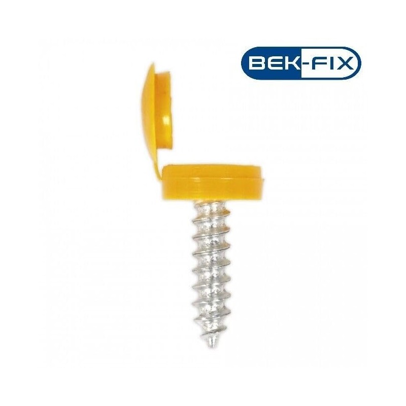 BEK-FIX® Number Plate Screws and Caps Fitting Kit, White Yellow