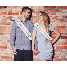 Daddy to Be Sash - Classy Baby Shower Sash For Dad To Be, (White w/Gold Lettering) Baby Shower Party Decorations, Gifts, Favors, Supplies Boy & Girl, Dad To Be Gender Reveal Father To Be (White)