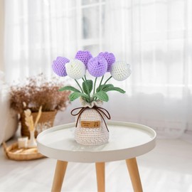 Hccgfy Hand-Crocheted Tulip Potted Plant with Premium Gift Box, Unique Hand-Crafted Gift for Home and Office Desk Decor, Perfect for Teachers, Moms, Friends, and You(Purple)