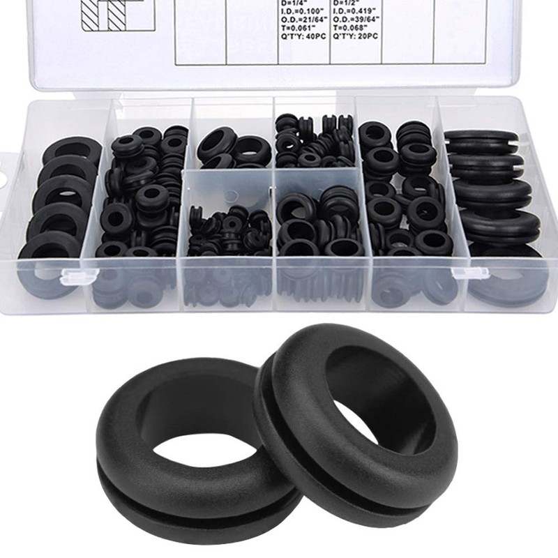 Wolfride 180Pcs Rubber Grommet Assortment Kit O Ring Washer Set